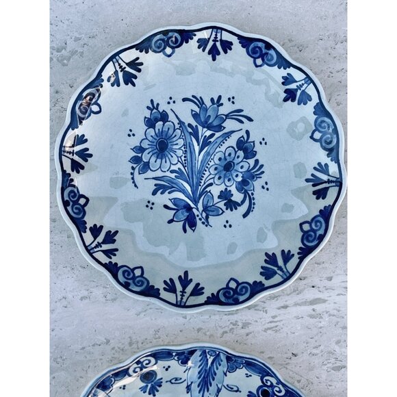 Delft Blue Floral Decorative Plates Set Of 3 Marked 1960s 1970s Ceramic READ - Picture 4 of 16